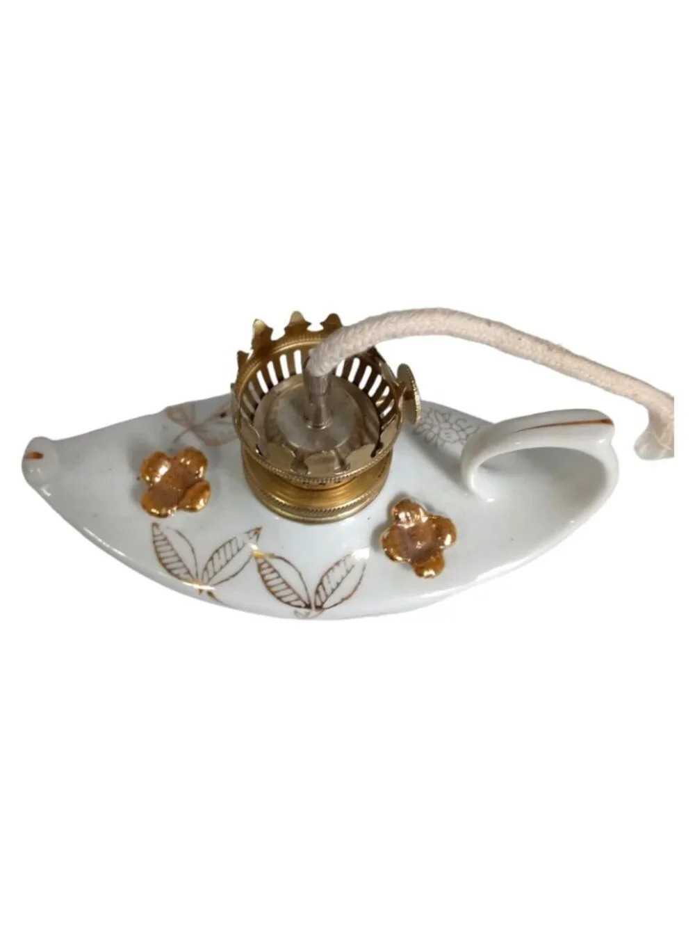 MCM Vintage Porcelain Genie Oil Lamp Aladdin Style Japan White Gold 5